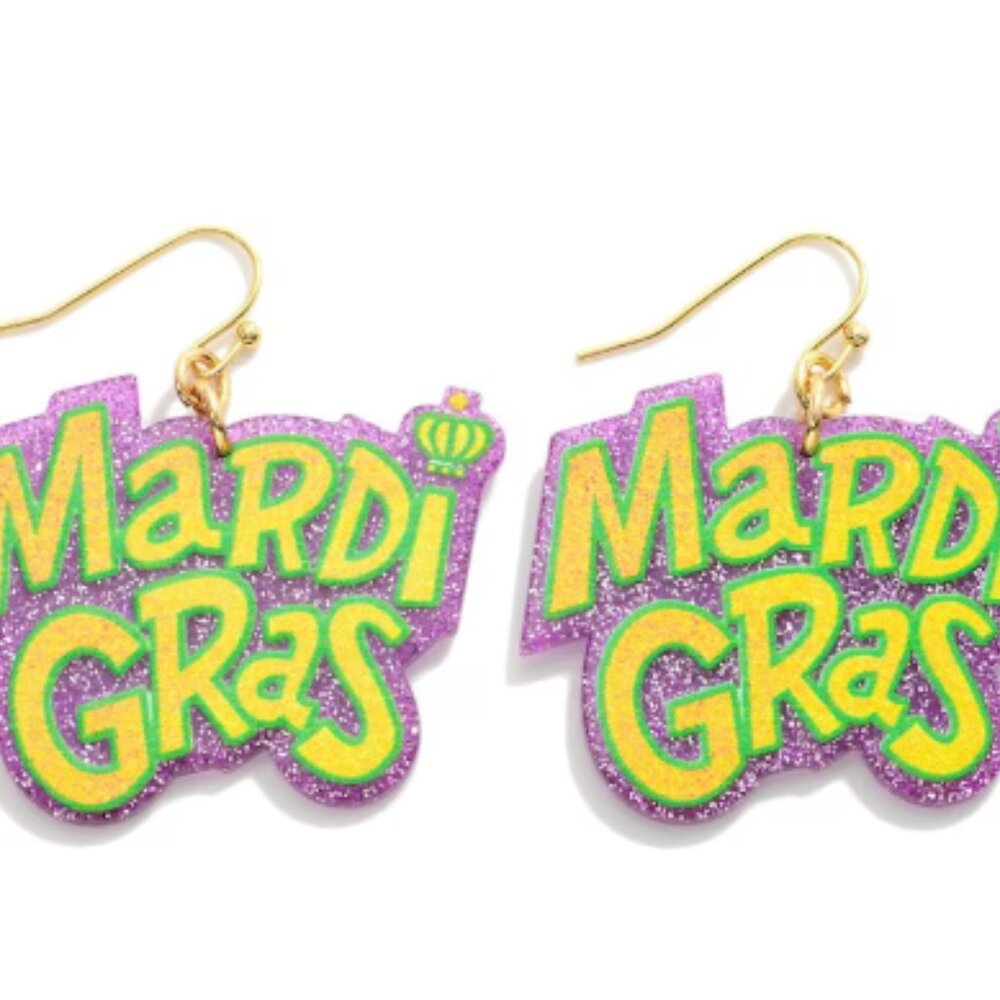 Mardi Gras Resin Drop Dangle Earrings